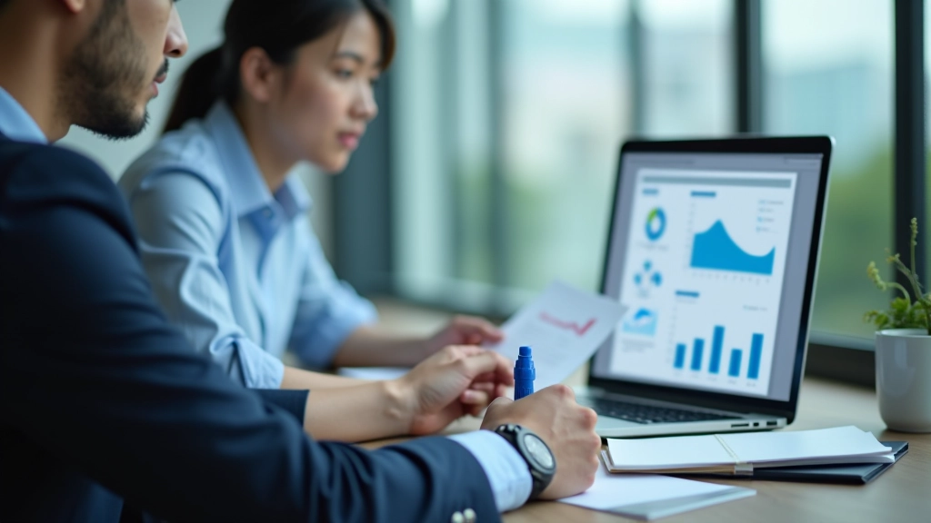 Person analyzing data on laptop screen with charts and graphs displayed